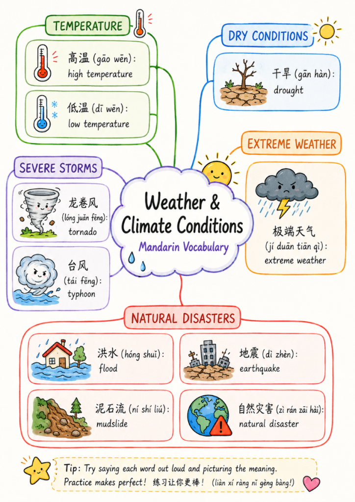 Mandarin lesson vocabulary mind map from 11 August 2026